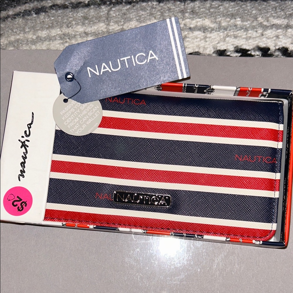 Nautica Red, White & Navy Striped Trifold Wallet